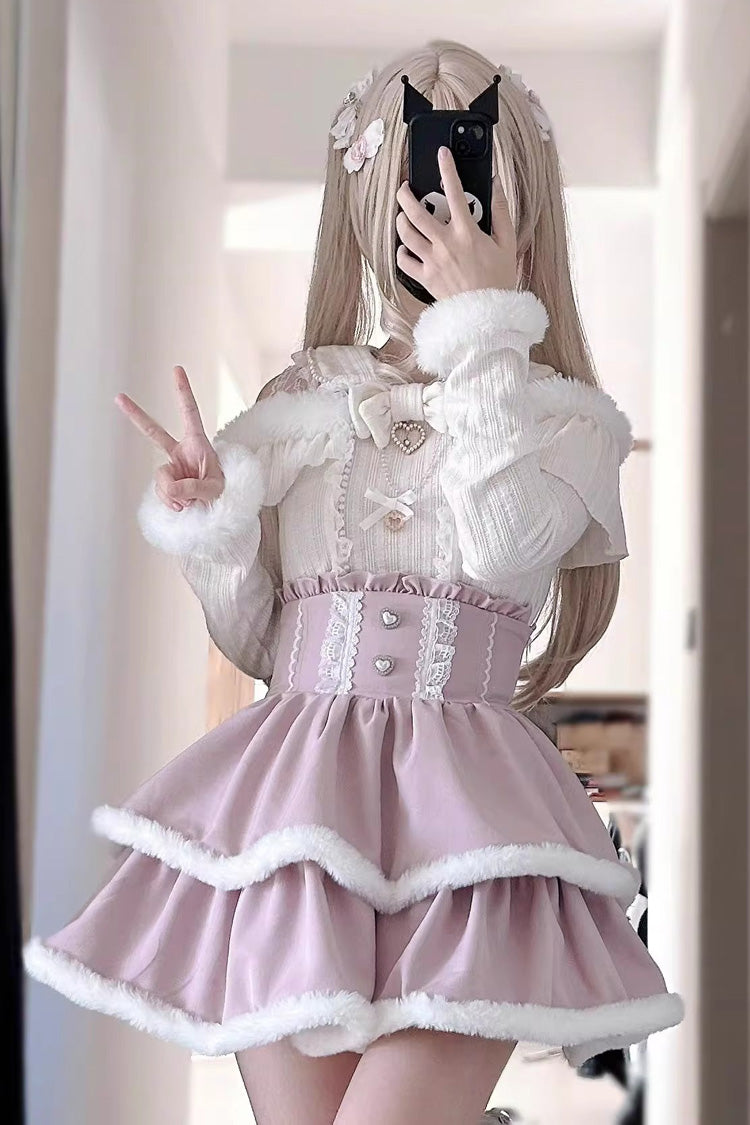 Pearl Decorated Bow Lace Off Shoulder Knit Jirai Sweater in Two Tones