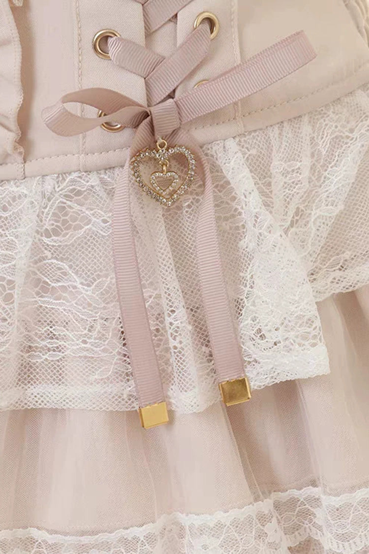 Adorable Triple-Tier Ruffled Lace-Up Skirt with Lace Accents in Three Shades