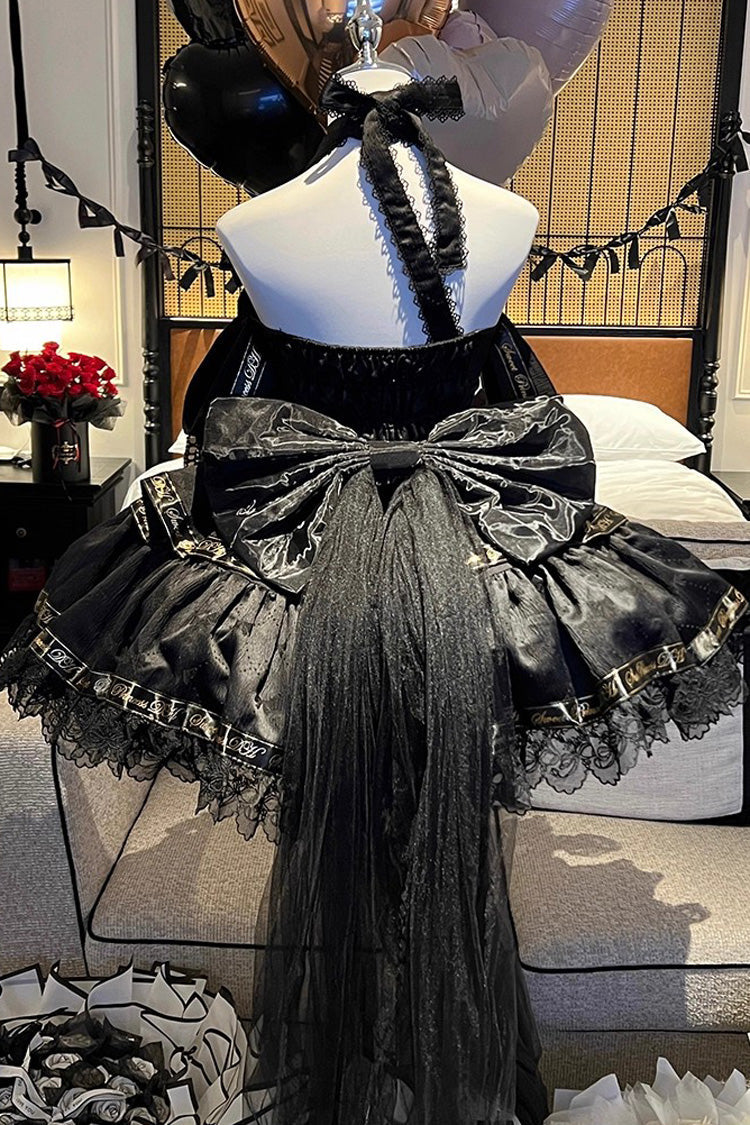 Halterneck Sleeveless Multi-Layered Ruffled Bow Elegant Princess Gothic Dress