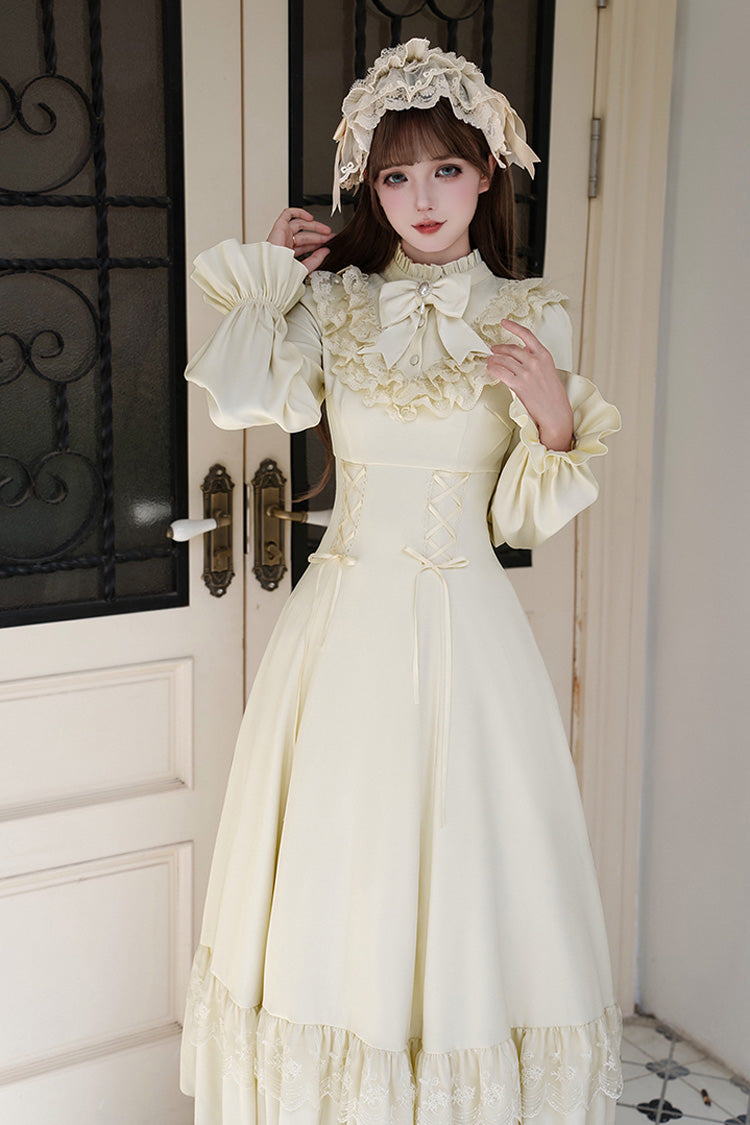 Letters Poems Day Night Stand Collar Long Sleeves Ruffle Bowknot Lace-Up Gothic Lolita Dress