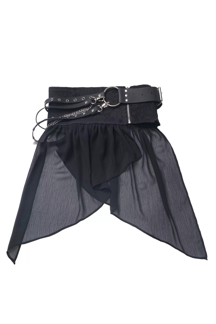 Moonlight Flowing Ruffled Asymmetric Gothic Jirai Kei Skirt Set - White/Black
