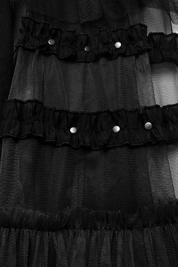 Steampunk Mesh Buckle Long Overskirt with Ruffles - Three Colors