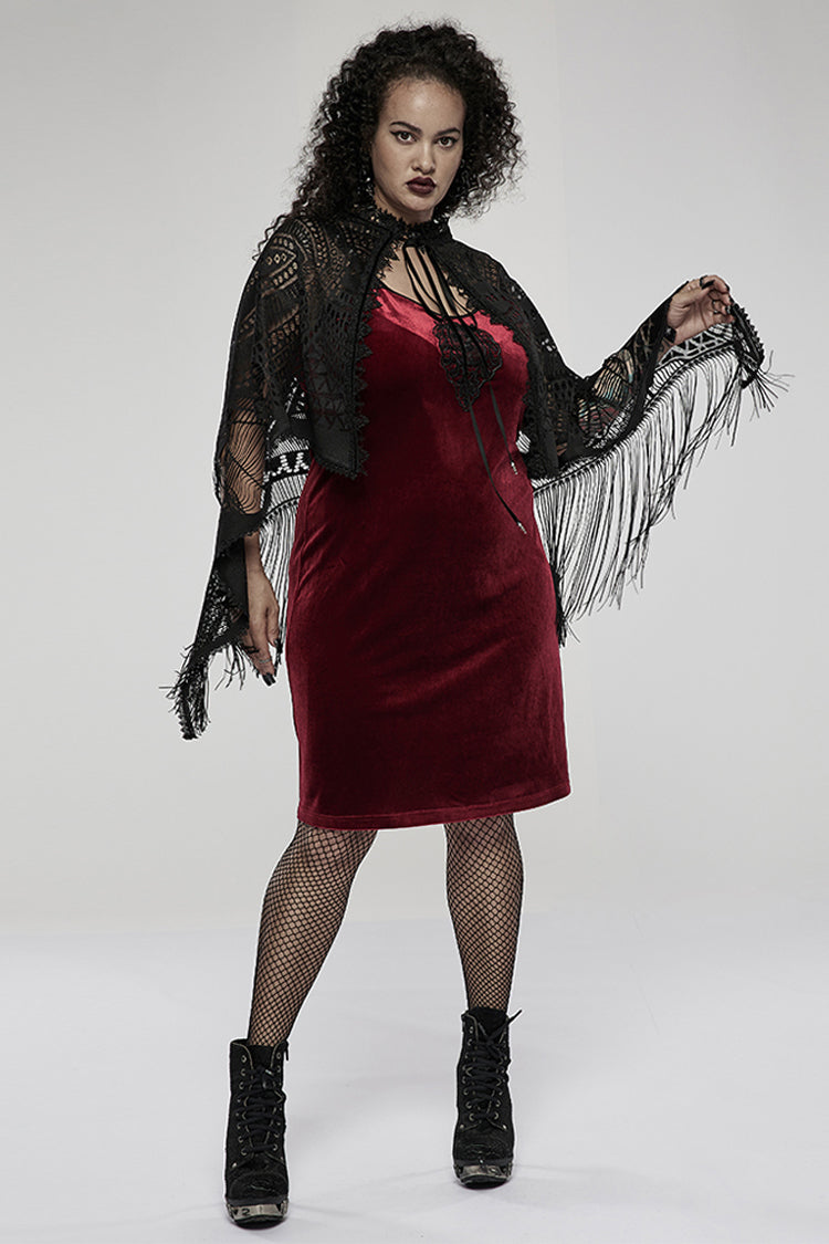 Openwork Lace Embroidery Hem Fringed Gothic Shawl