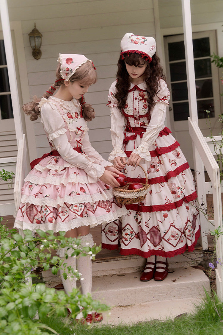 Blush Three-Tier [Apple Orchard] Print Ruffle Embroidered Sweet Lolita Mini Skirt