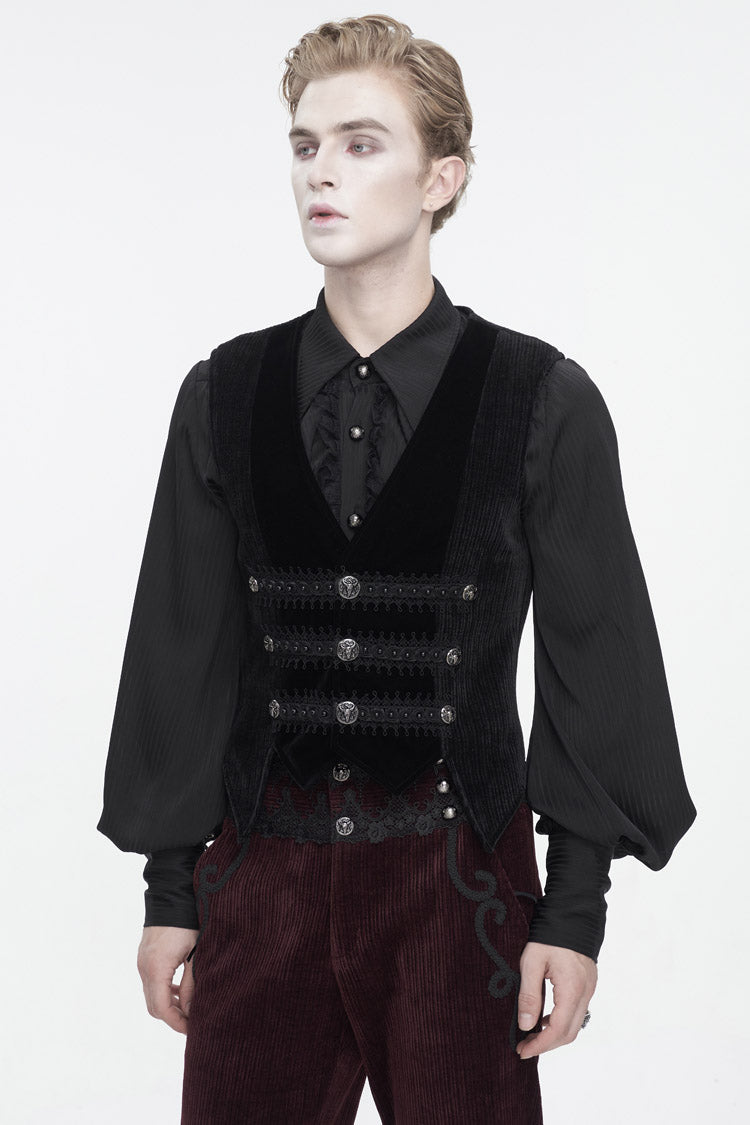 Jet Velvet Corduroy Trim Gothic Waistcoat for Men