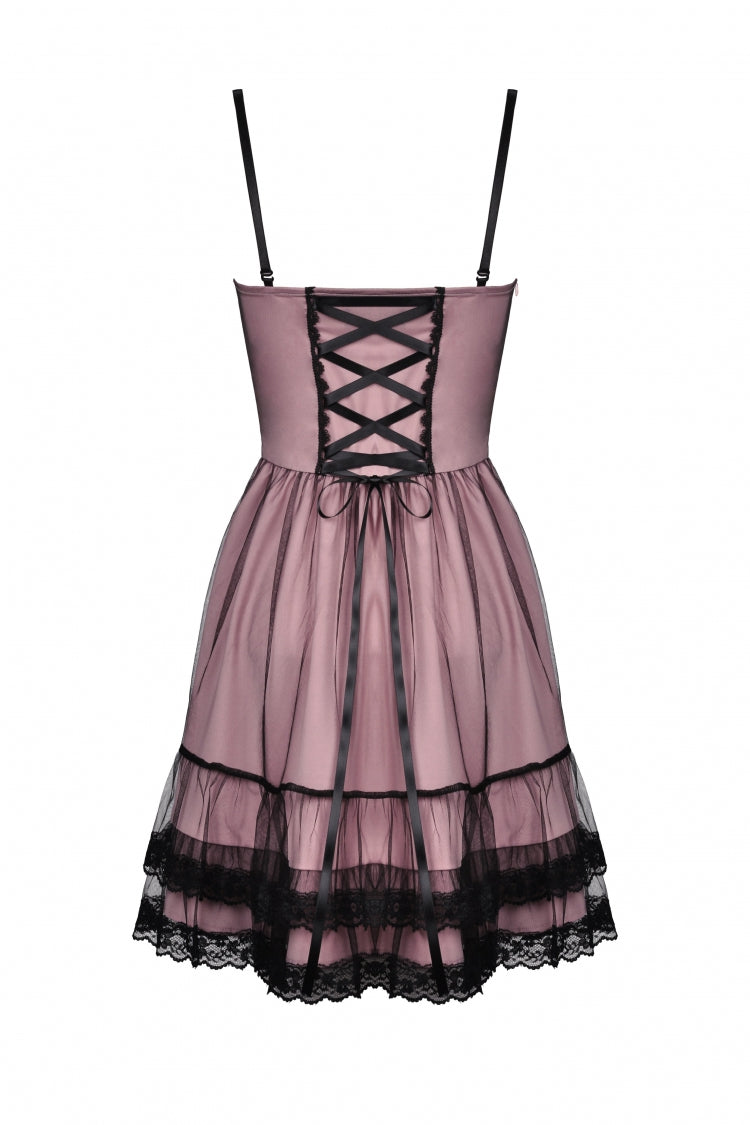 Sleeveless Multi-Layered Lace Lolita Slip Graduation Dress - Pink
