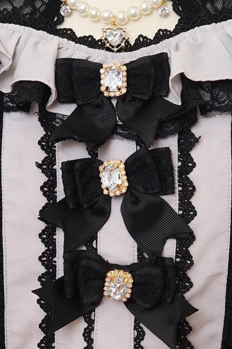 Chic Off-Shoulder Bow-Embellished Lace Blouse with Choker in Three Tones
