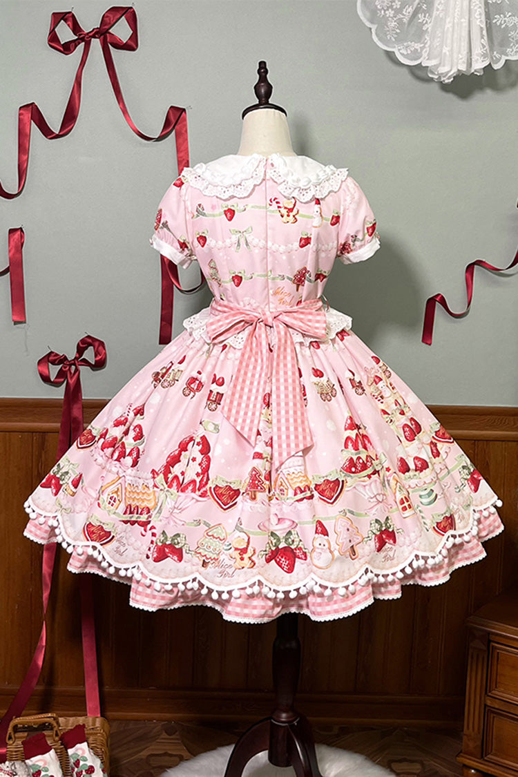Mint Strawberry Dessert Printed Sweet Lolita Dress - Doll Collar Short Sleeved