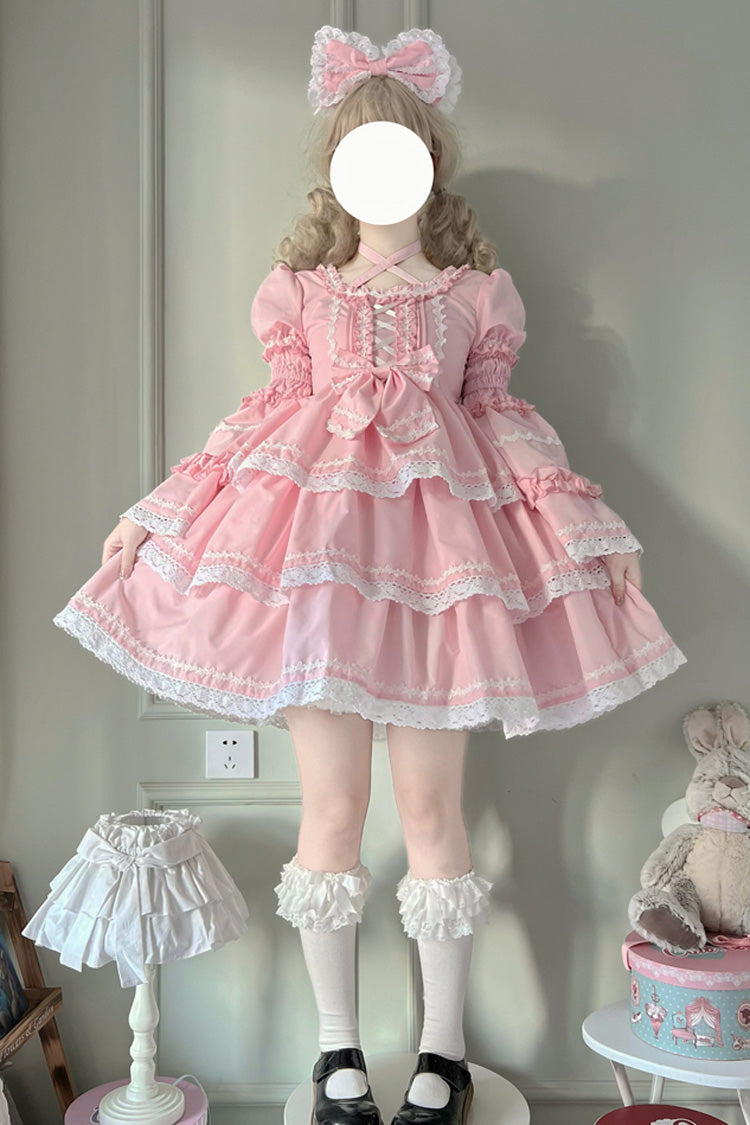 Rose Three-Layer Removable Sleeves Bow Accent Lace-Up Sweet Lolita Gown