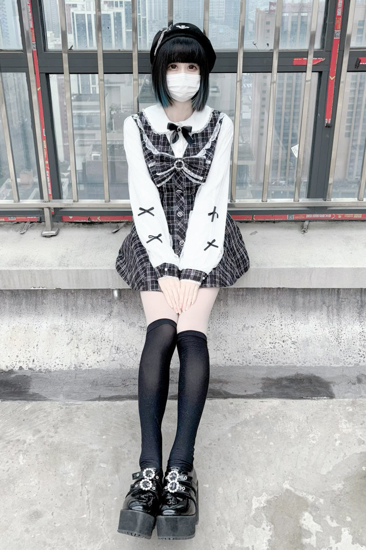 Black/White [Love Sonata] Long Sleeve Ruffle Bowknot Lace Jirai Kei Japanese Gown Set
