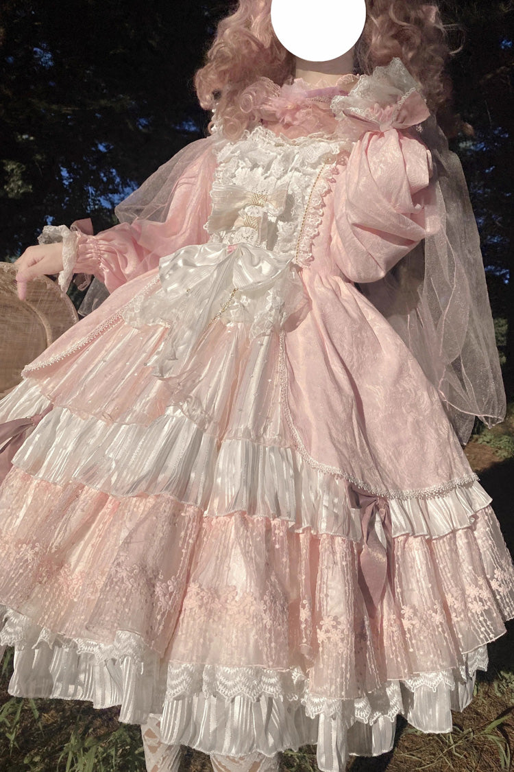 Rose Long-Sleeve Ruffled Bow Layered Lolita Dress