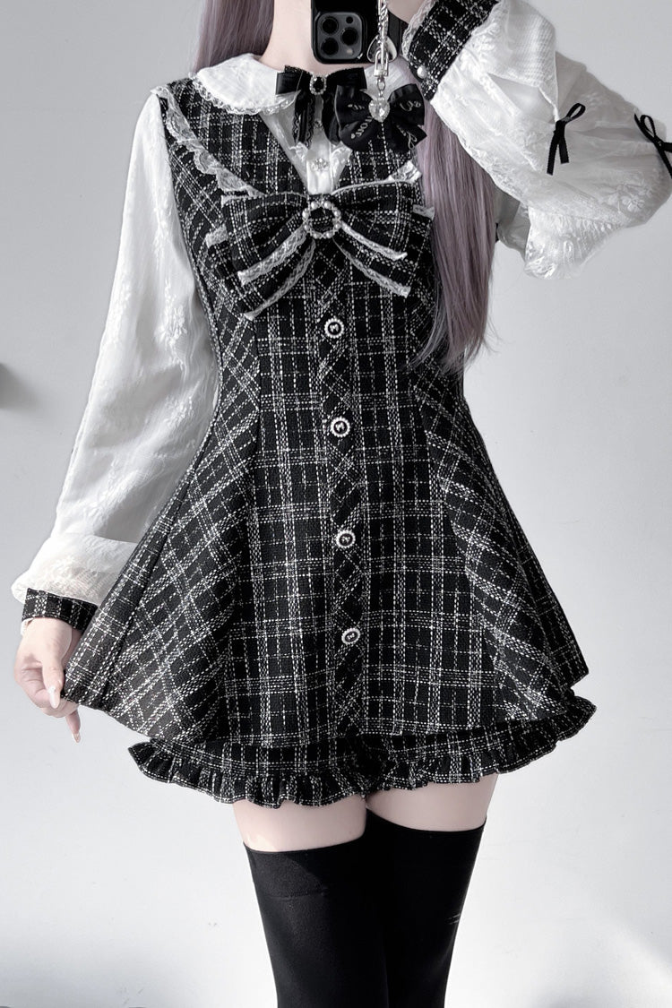 Black/White [Love Sonata] Long Sleeve Ruffle Bowknot Lace Jirai Kei Japanese Gown Set