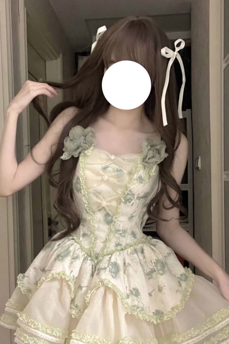 Jasmine Rain Print Stitching Lace Sweet Lolita JSK Dress in Six Colors