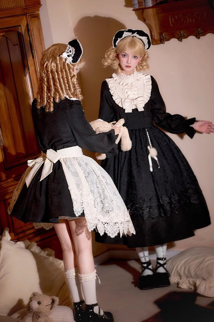 Black Long Sleeve Bow Lace Vintage Dress - Twilight Choir