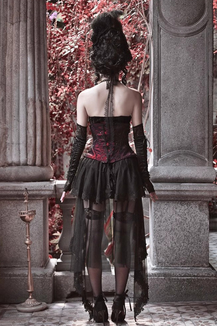 Crimson & Black Rococo Boned Bustle with Ruffled Layers