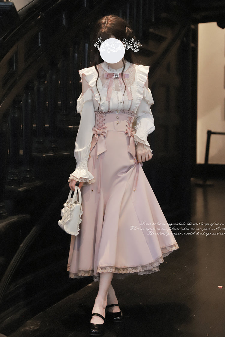 Pink Ruffle Slim Elegant Fishtail Skirt Dress - Sweet Lolita