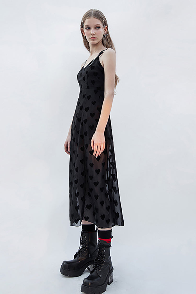 Heart Chiffon Waist Leather Sling Long Gothic Dress