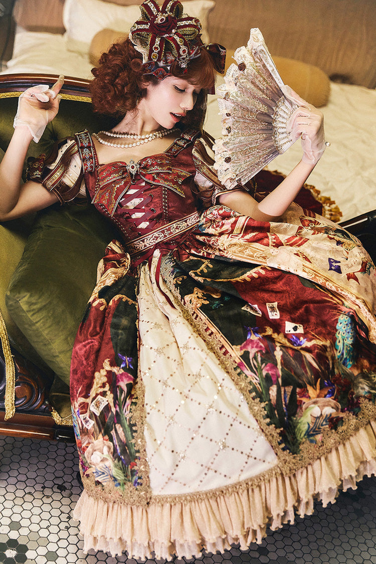 Red Kaleidoscope of Dreams Double-Layer Print Embroidery Bow Lace-Up Classic Vintage Gorgeous Lolita