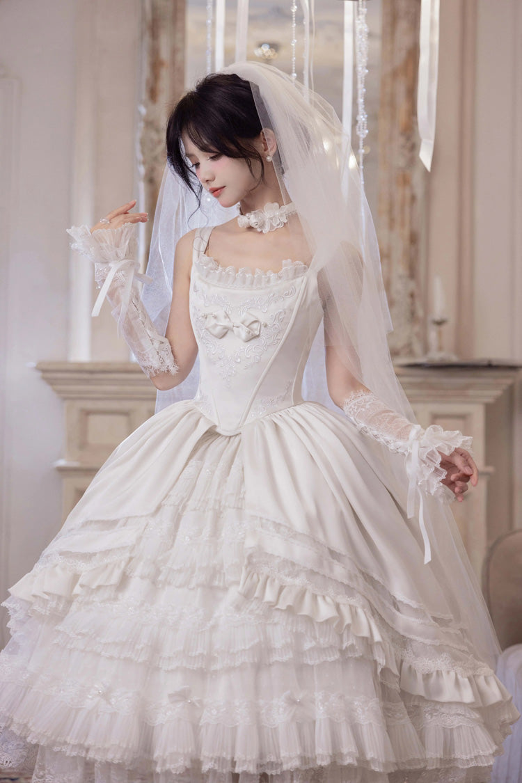 Ivory Rose Promise Multi-Tier Ruffle Front Bow Opulent Lolita JSK Set