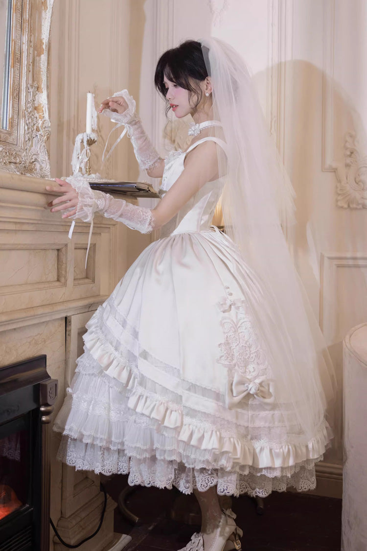 Ivory Rose Promise Multi-Tier Ruffle Front Bow Opulent Lolita JSK Set