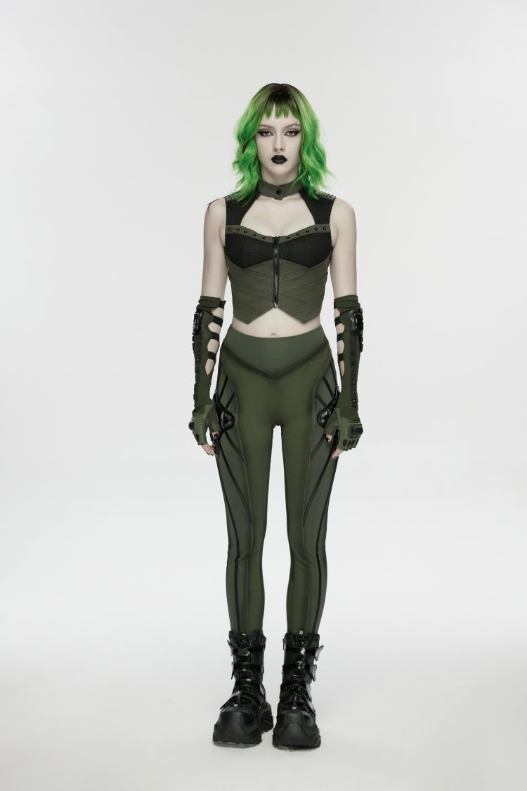 Armor-Accentuated Paneled Slim Punk Leggings