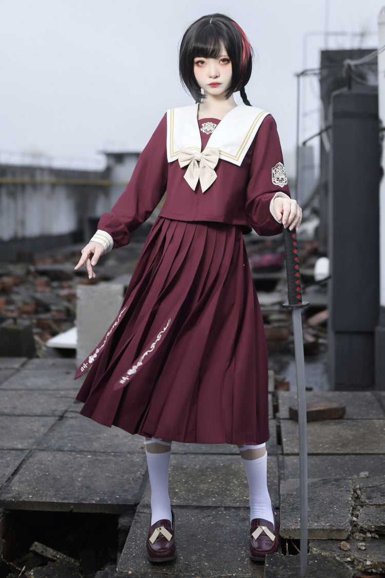 College Style Ribbon Sweet Lolita Skirt Ensemble