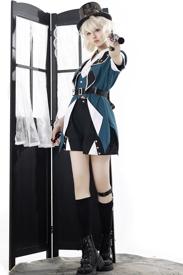 Square Collar Embroidered Studded College Prince Ouji Set