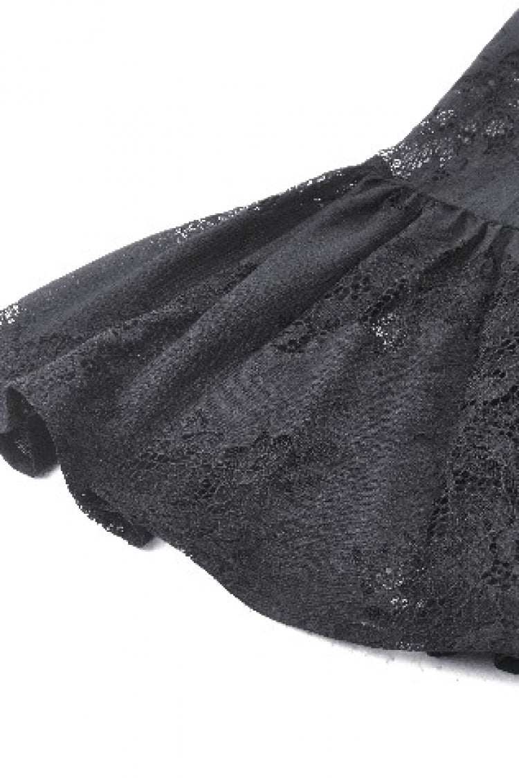 Jet-Black Elegant Robe with Lace Trim and Lacing for Women