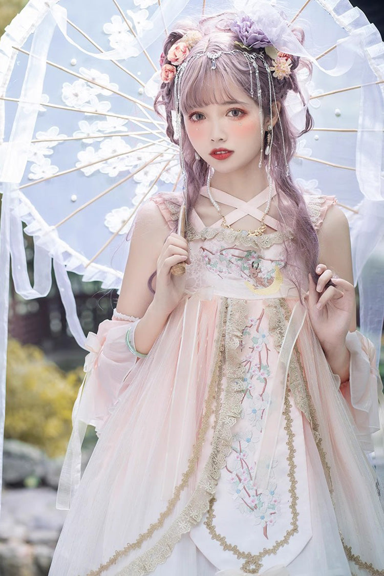 Blush Sleeveless Embroidered Ruffle Chinese-Style Princess Sweet JSK Dress