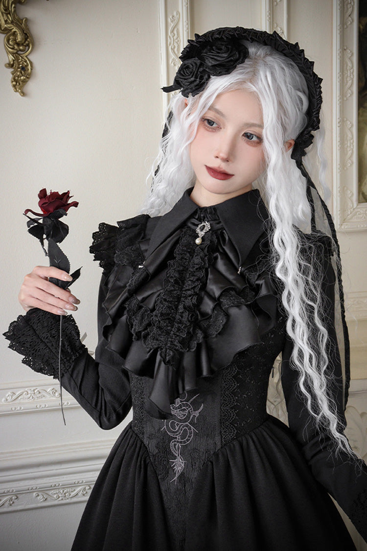 Black Cross Snake Print Embroidery Gothic Lolita Strap Dress