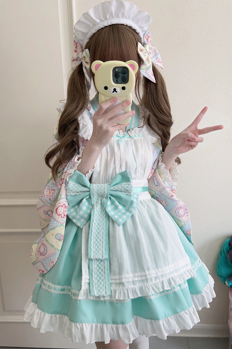 Showa Sweet Pet Japanese Maid Lolita Dress with Ruffle Bowknot