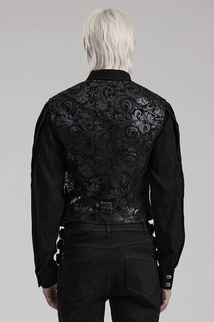 Carved Floral Faux Leather Gothic Sleeveless Vest for Men
