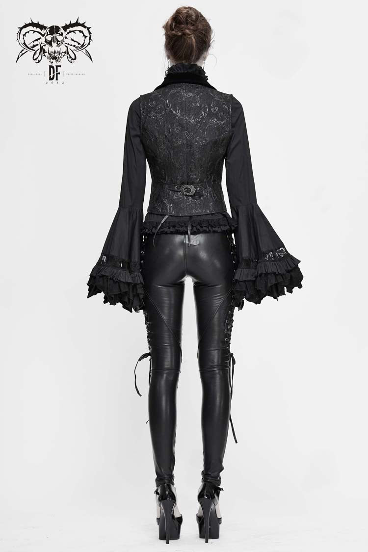 Matte Velvet Jacquard Gothic Waistcoat with Low Neck