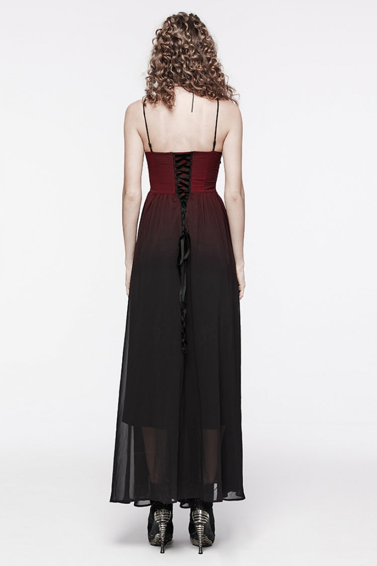 Crimson & Noir Floral Embroidered Lace-Up Slip Dress for Women