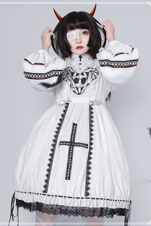 Cream Gothic OP Dress - Demon Rabbit with Detachable Hat