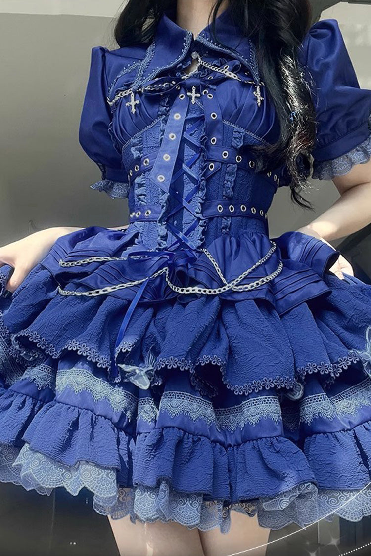 Sleeveless Triple Ruffle Bow Lace Up Gothic Lolita Jsk Dress