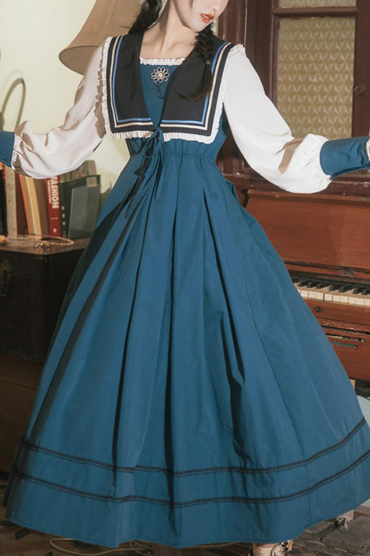 Multicolor Retro Sweet Lolita OP Dress with Long Lantern Sleeves and Embroidery - Altfashion Shop