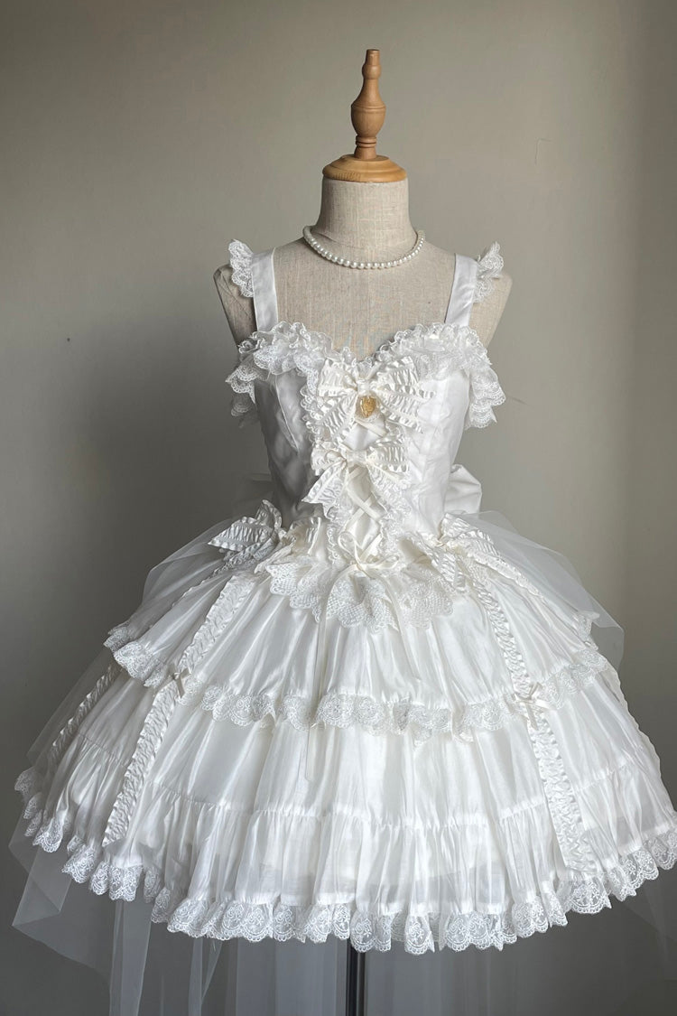 Ivory Ruffle Bowknot Lace-Up Skirt Set - Sweetheart Splolita