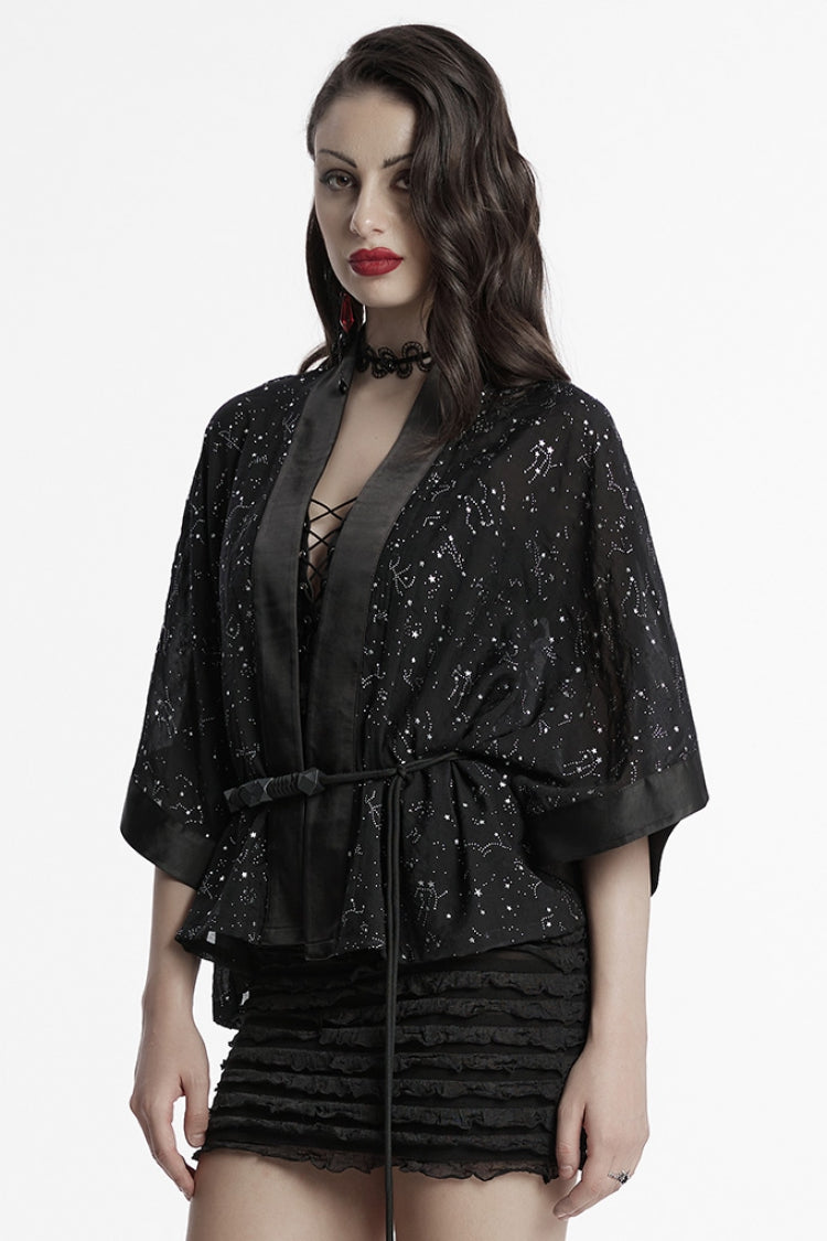 Gothic Coat with Star Lace-Up, Half Sleeves, Hollow Shoulder