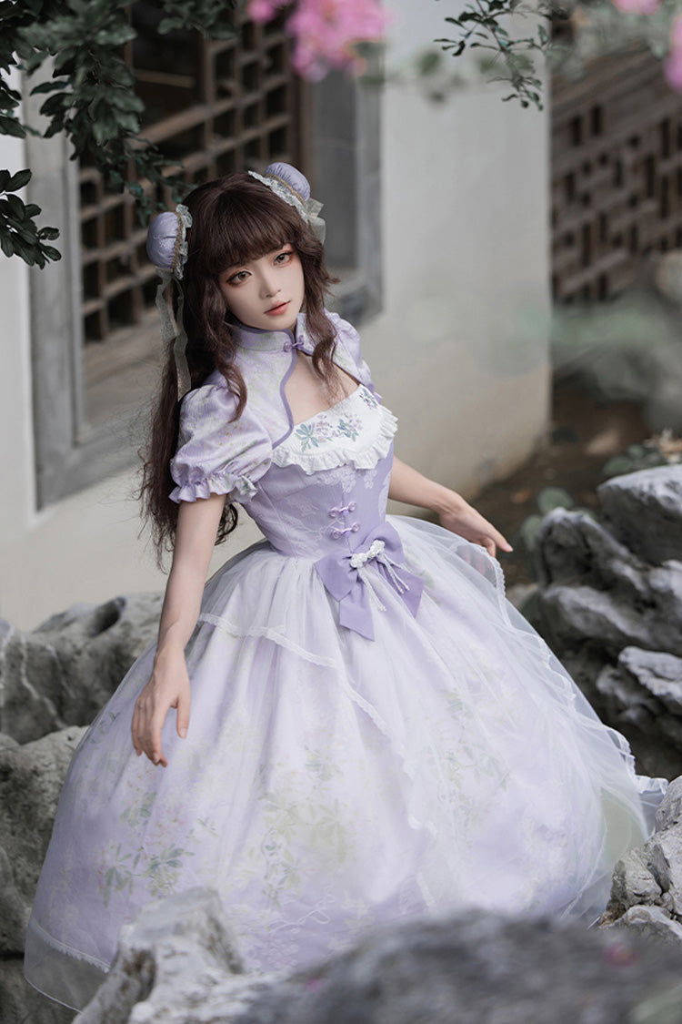 Wisteria Short-Sleeve Hollow-Embroidered Cheongsam Lolita Dress