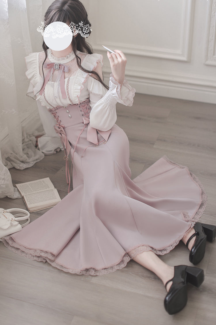Pink Ruffle Slim Elegant Fishtail Skirt Dress - Sweet Lolita