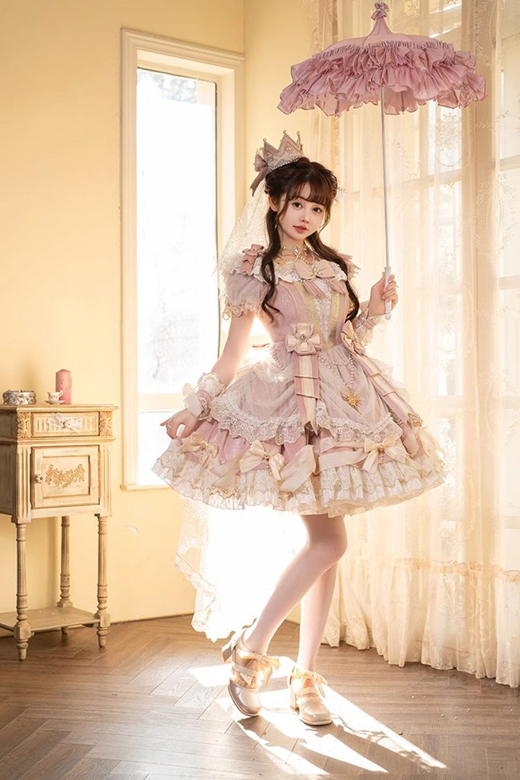 Sweet Lace Dress with Multi-Layer Ruffle in Pink