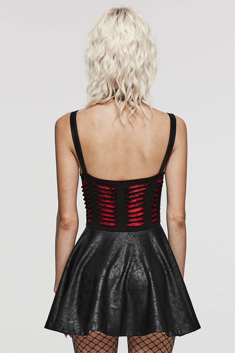 Sleeveless Spider Web Stitching Ripped Gothic Dress