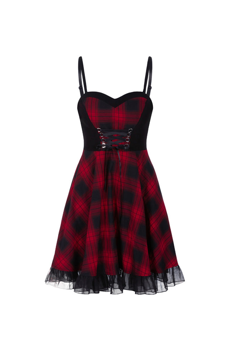 Lattice Plaid Stitching Binding Steam Punk Strap Dress