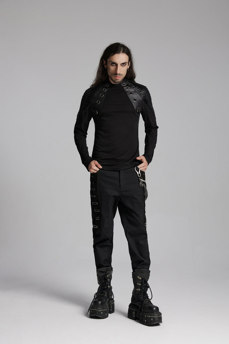 Umbra Crewneck Long-Sleeve Pleated Loop Punk Blouse for Men