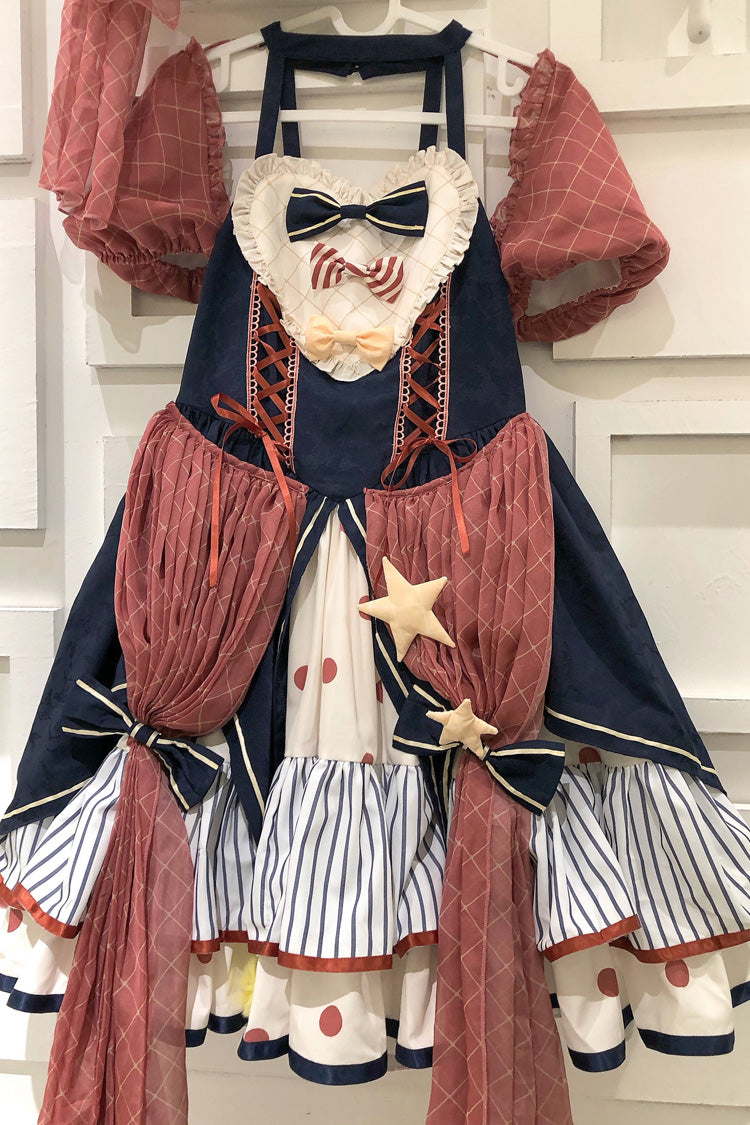 Multicolor Circus Print Puff-Sleeved Lolita Dress with Bow Accents