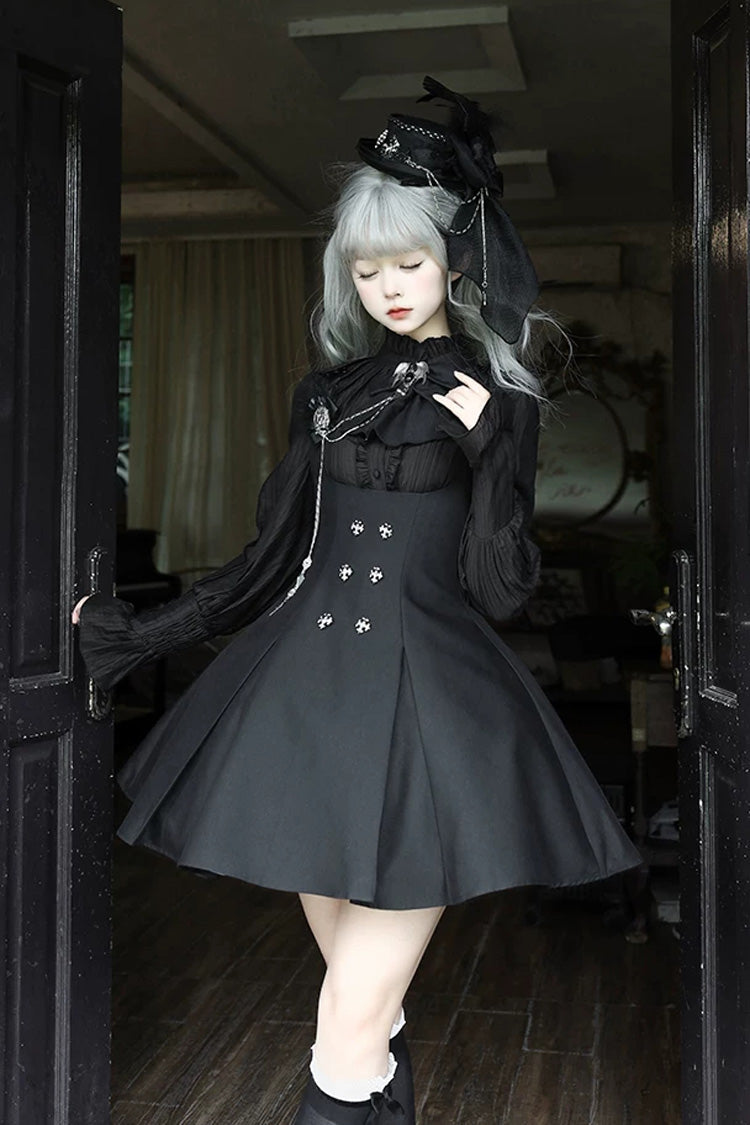 Black Double-Breasted Gothic Lolita Bustier Suspender Dress - Gothic Night Butler