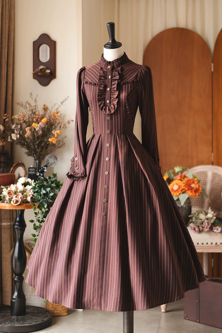Striped Printed Ruffled Dress - Forest Castle