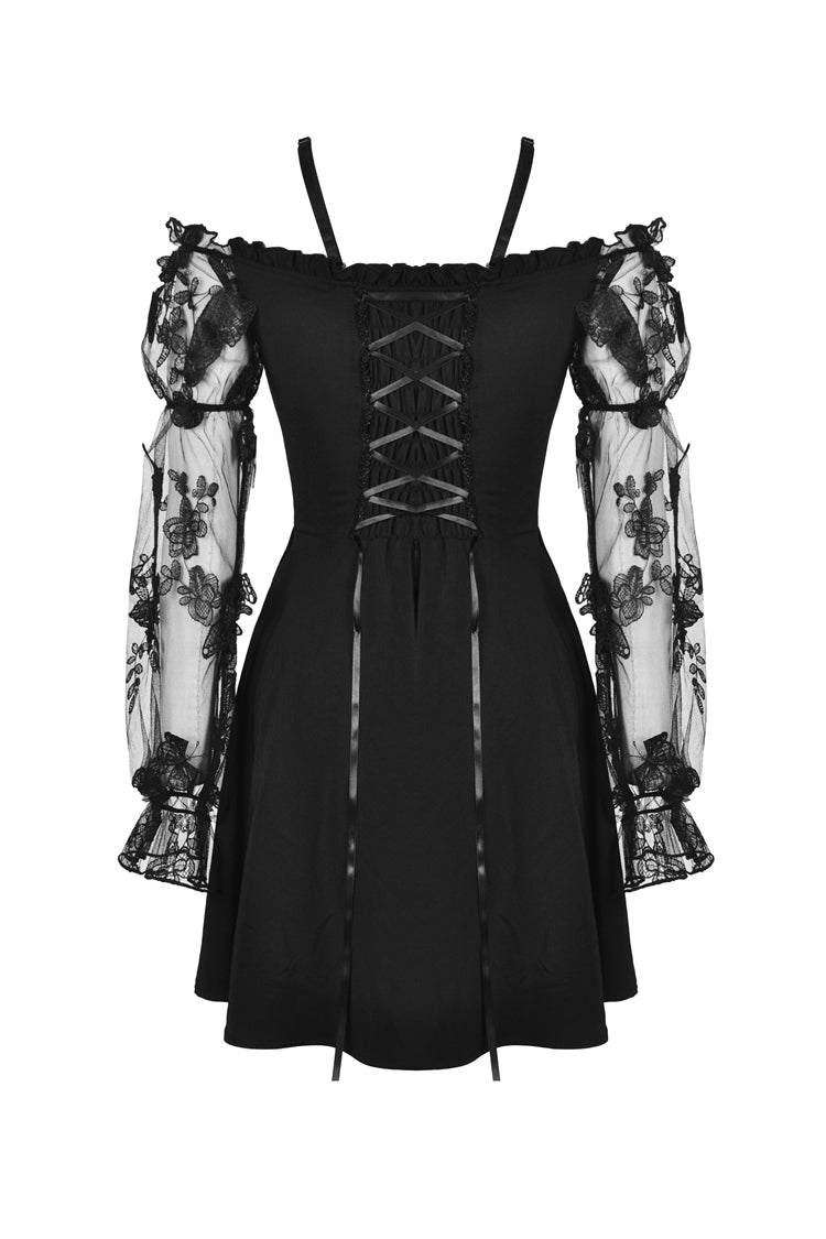 Graduation Lace Dress with Off-Shoulder and Lace-Up Front
