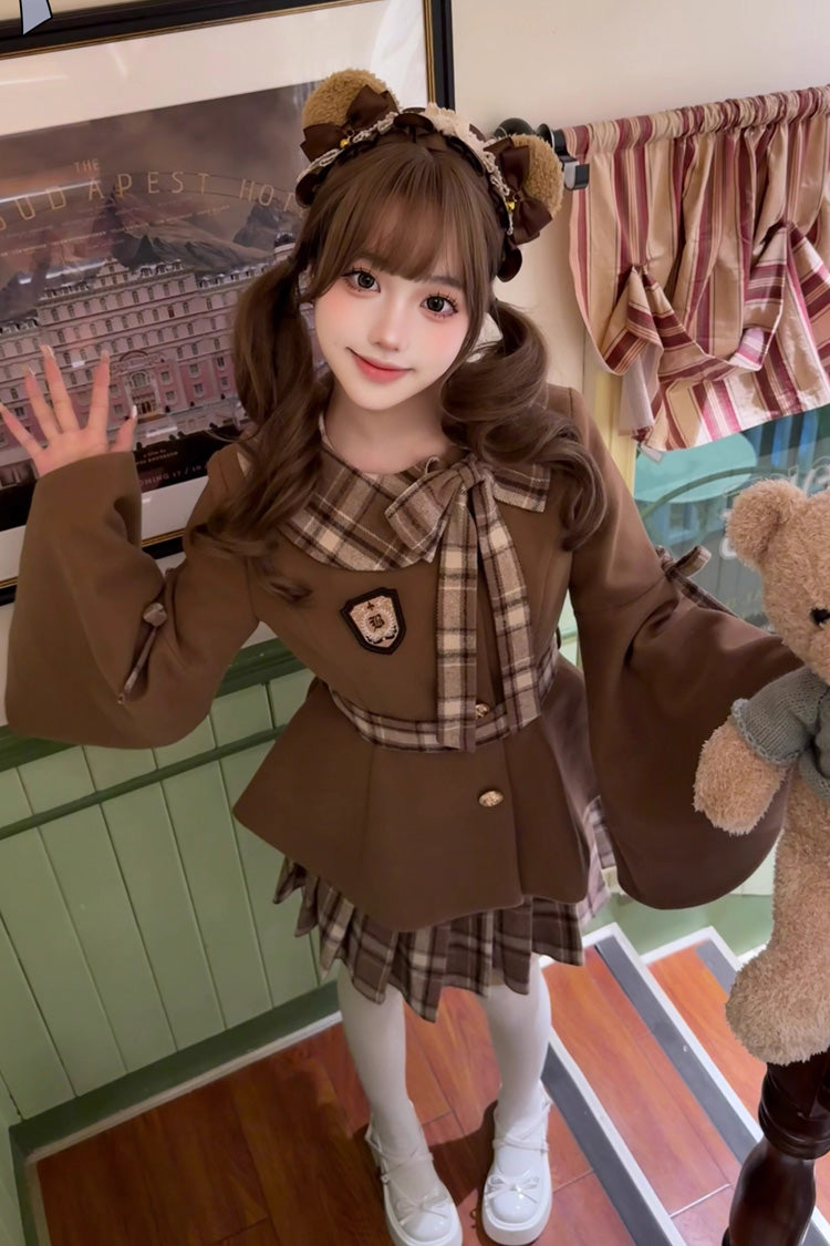 Chestnut Sea Salt Long Trumpet Sleeve Printed Bow Sweet Elegant Lolita Skirt Coat - Multi-Color